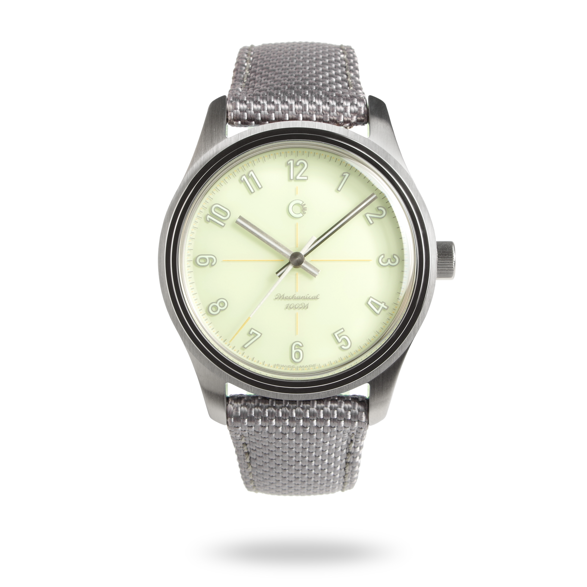 Swiss Made mechanical watch with 39mm light green enamel lacquer dial for men and women designed by Camp Watches in Los Angeles.