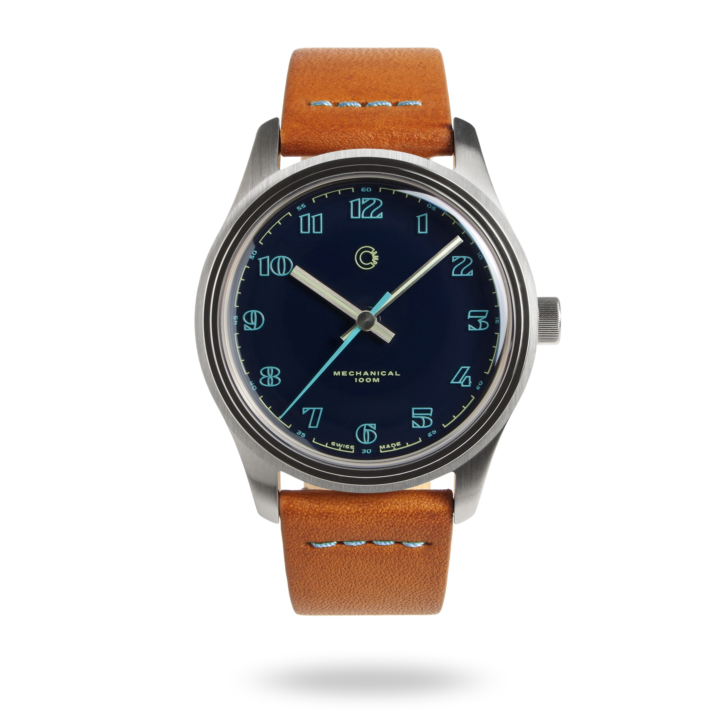 Swiss Made mechanical watch with 39mm blue enamel lacquer dial for men and women designed by Camp Watches in Los Angeles.